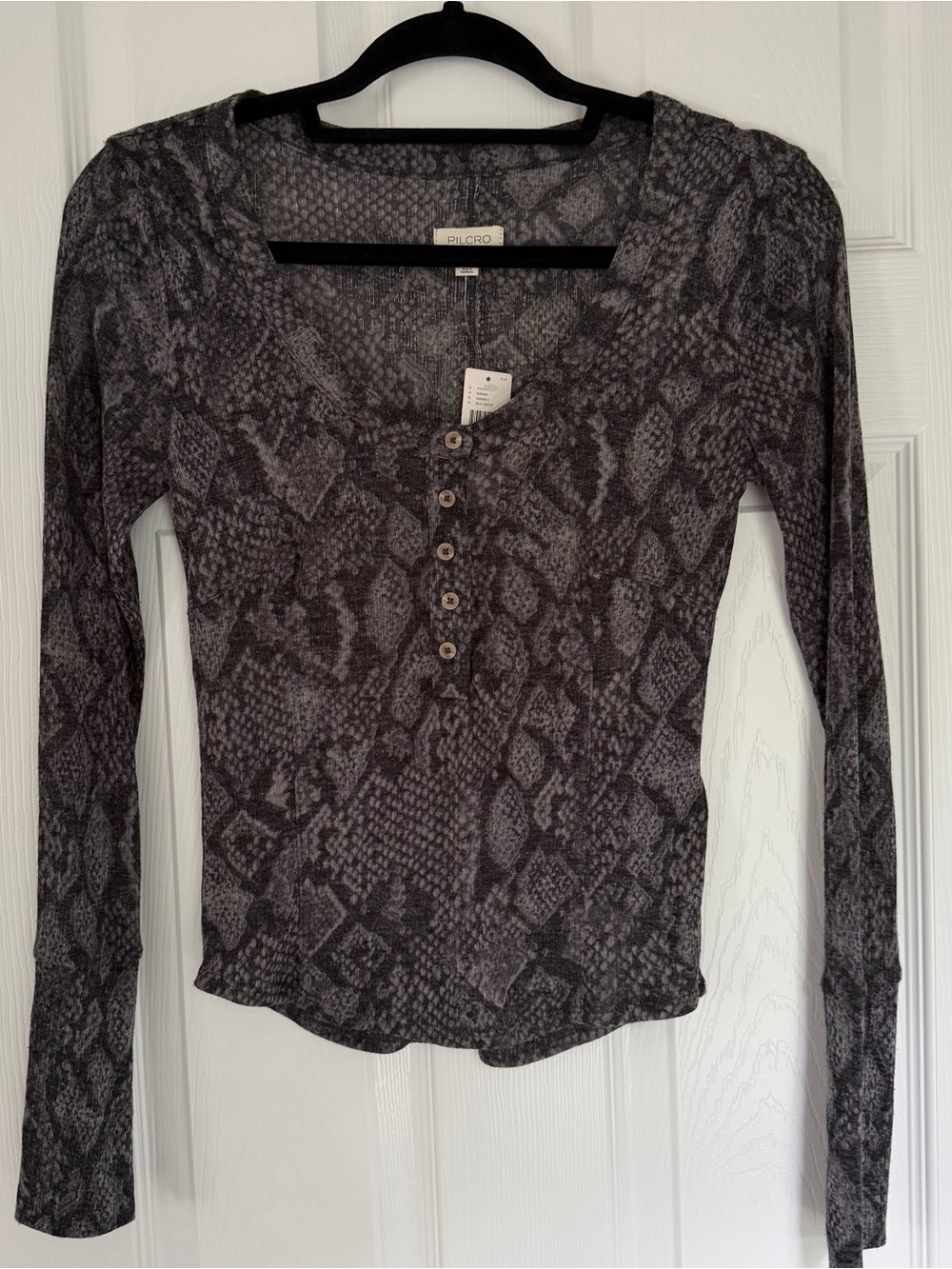 NWT Anthropologie Snakeskin Andie Ribbed Tissue Henley Top Size Extra Small